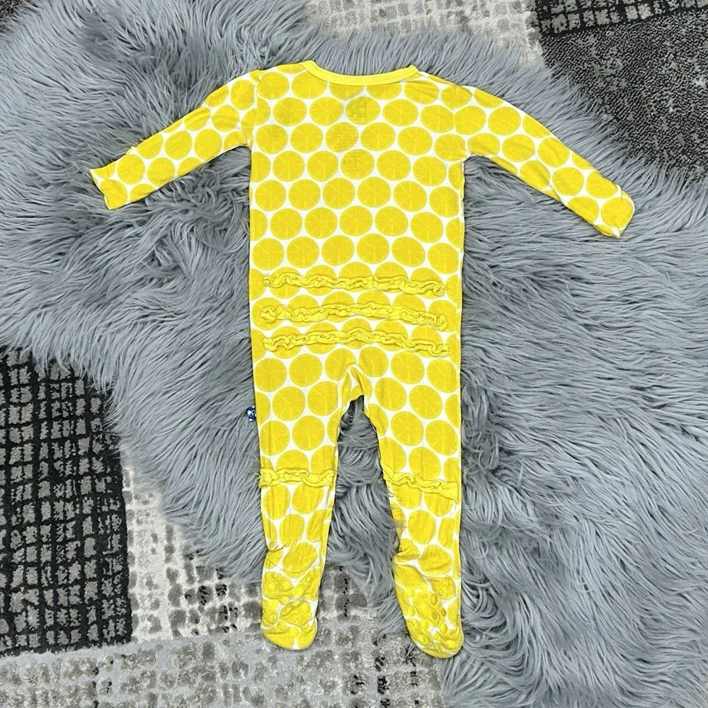Kicky Pants Yellow Citrus Print Muffin Ruffle‎ Footed Snap Up Jammy 3-6 Month